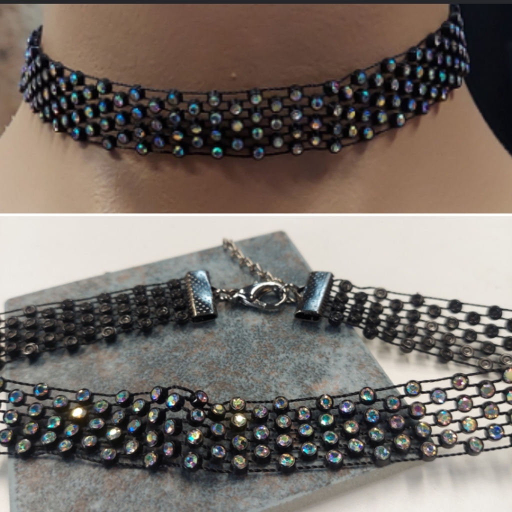 N1057 Colorful Crystal Accent Choker Style Necklace
